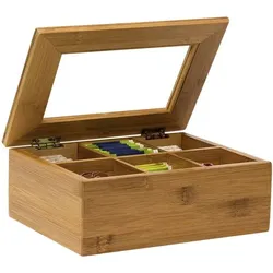 relaxdays Teebox - Bambus - 6 Fächer braun, 22x9x16 cm