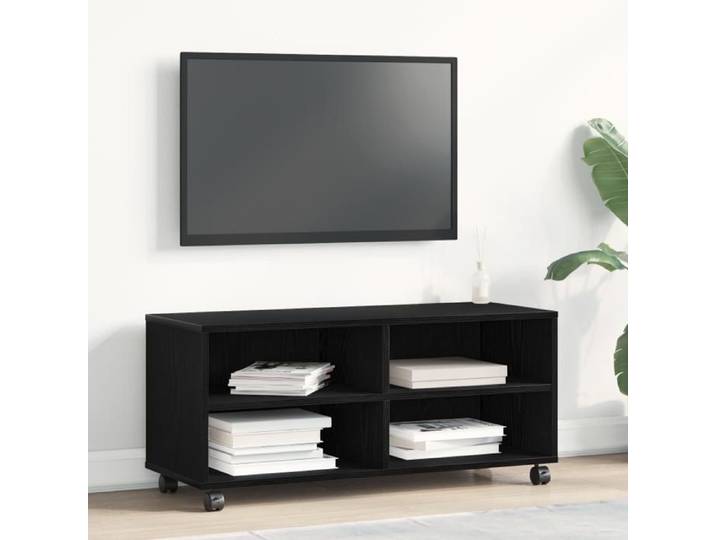 Meuble TV - Noir - 90x35x35 cm - Bois d'ingénierie - Finition mate