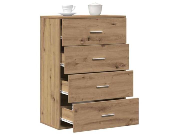 KTHLBRH Sideboard Eiche Handwerk 60 x 31 x 84 cm Mehrschichtholz 4 Schubladen, Kapazität 80 kg, silberfarbene Griffe, minimalistisches Design, einfache Montage