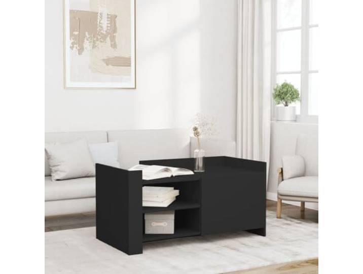 HEFZGDB Couchtisch Schwarz 100x50x50 cm Holzwerkstoff mit praktischer Tür und reichlich Stauraum für Wohnzimmer Beistelltisch langlebig robust