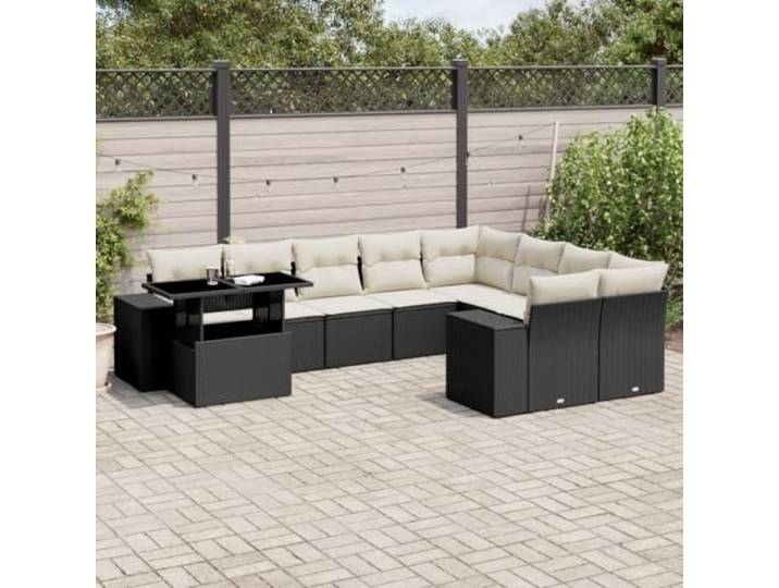 YUTAASU 10-TLG. Poly Rattan Sofagarnitur Schwarz mit Kissen