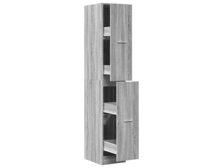 HGFDVCMR Apothekerschrank Grau Sonoma 30x41x174,5 cm Holzwerkstoff Schmaler Nischenschrank mit Metallschienen und 4 Auszügen für Küche, Flur und Büro schafft meisterhaft Ordnung.