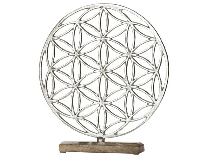 GILDE Decoratieve levensbloem - bloem van het leven - geschenk verjaardag Kerstmis vrouw vrouw vriendin moeder - hout aluminium - kleur: bruin zilver - hoogte 36 cm