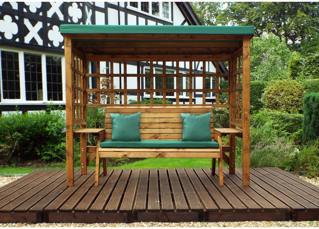 Union Rustic Figueroa Solid Wood Outdoor Bench Green 225cm H X 194cm W X 92cm D