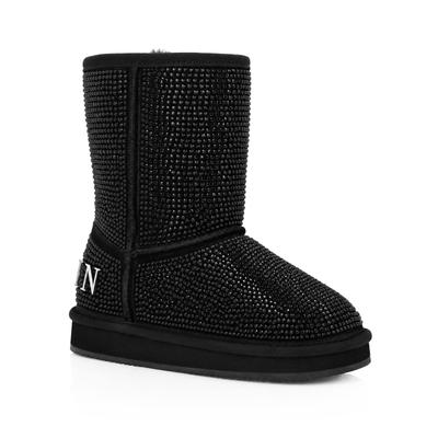 Schnürstiefelette PHILIPP PLEIN "Mit Schmucksteinen", Damen, Gr. 39, Normalschaft, schwarz (02, schwarz), Schuhe Schnürstiefelette