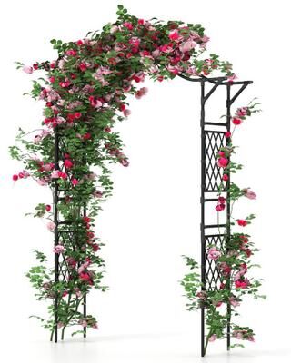 Costway 67 x 83 Inch Garden Arch Trellis Metal Pergola Arbor for Climbing Plants-Black