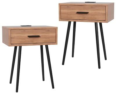 No 2 SET Nightstand with Charging Port and Wooden Drawers