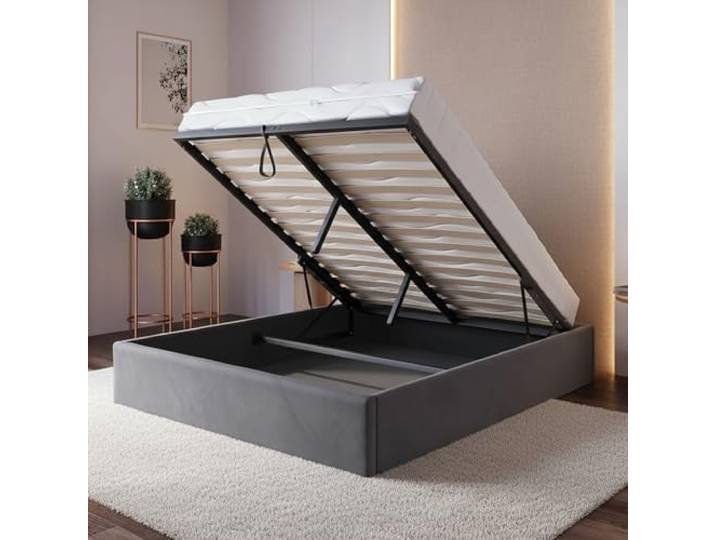 Home Collective Polsterbett, 120x200/140x200/160x200 Stauraumbett, Schlafzimmerbett, Bett mit Stauraum Lattenrost Metallrahmen Samtpolsterung Doppelbett platzsparend ohne Kopfteil 140x200 cm Graphit