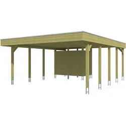 Skan Holz Doppelcarport Friesland 546x708 cm mit Abstellraum Set D grün impräg.