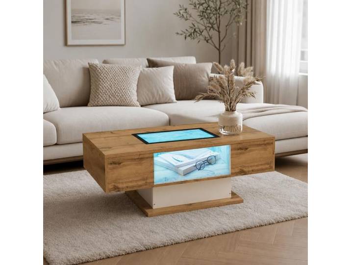 Table basse - Zephmum - LED changeable verre 2 tiroirs