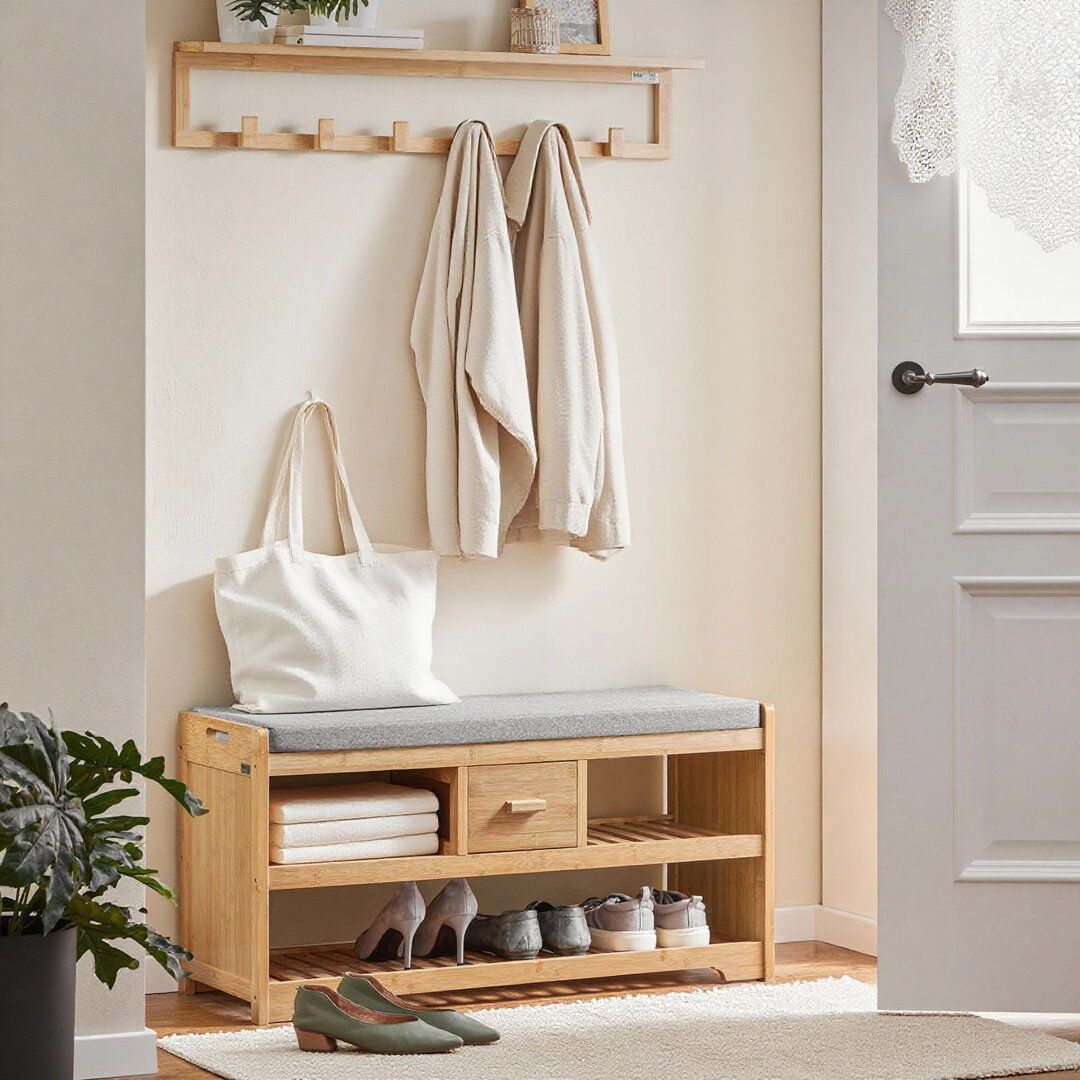 17 Stories 6 Pair Shoe Storage Bench Natural Wood 6
