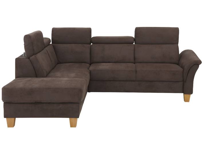 Ecksofa, 247x217 cm, Microfaser, Braun, Ottomane Links, Landhaus, Home-affaire