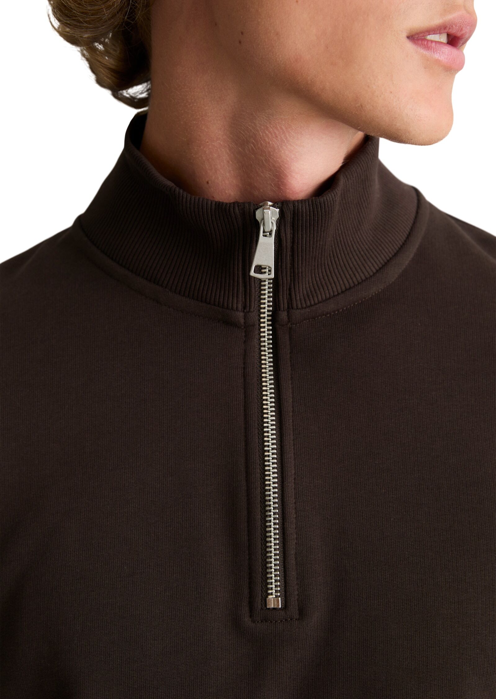 Marc O' Polo Sweatshirt MARC O'POLO DENIM, Herren, Gr. L, braun (chocolate braun), angeraute Sweatware, Obermaterial: 100% Baumwolle, regular fit normal, Rippbündchen, Sweatshirts Sweatshirt, Troyer aus reiner Bio-Baumwolle chocolate braun L