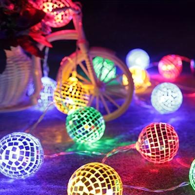 Combo Retail Shop Battery Powered Mirror Ball String Light, Modern Retro Disco Bar, Party Decor, Christmas Ball Lights colorful
