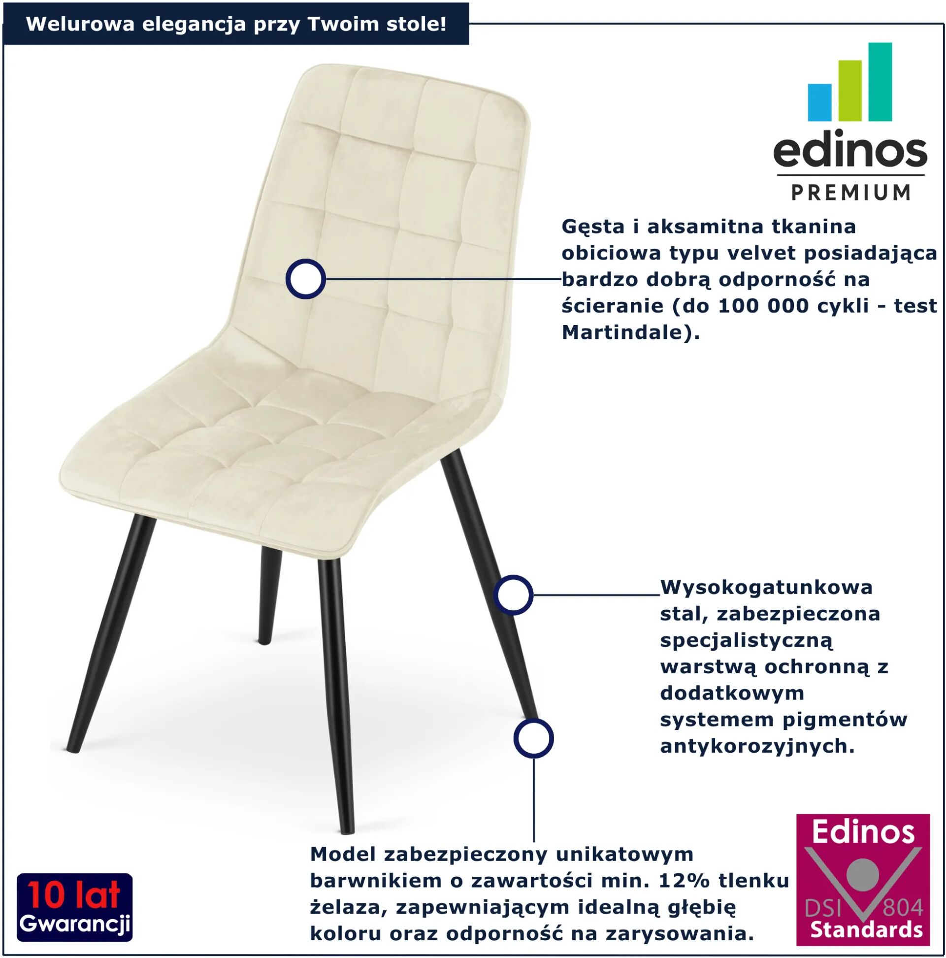 Edinos Premium Jasnobeżowe krzesło pikowane nowoczesne S8-L52