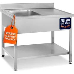 GastroHero Spültisch Edelstahl 1000x600 mm 1 Becken links mit Aufkantung Grundboden Profi Gastro Spülbecken Basic-Serie