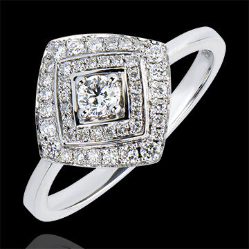 Edenly Verlobungsring Schicksal - Geometrischer doppelter Halo - 9 Karat WeiÃŸg