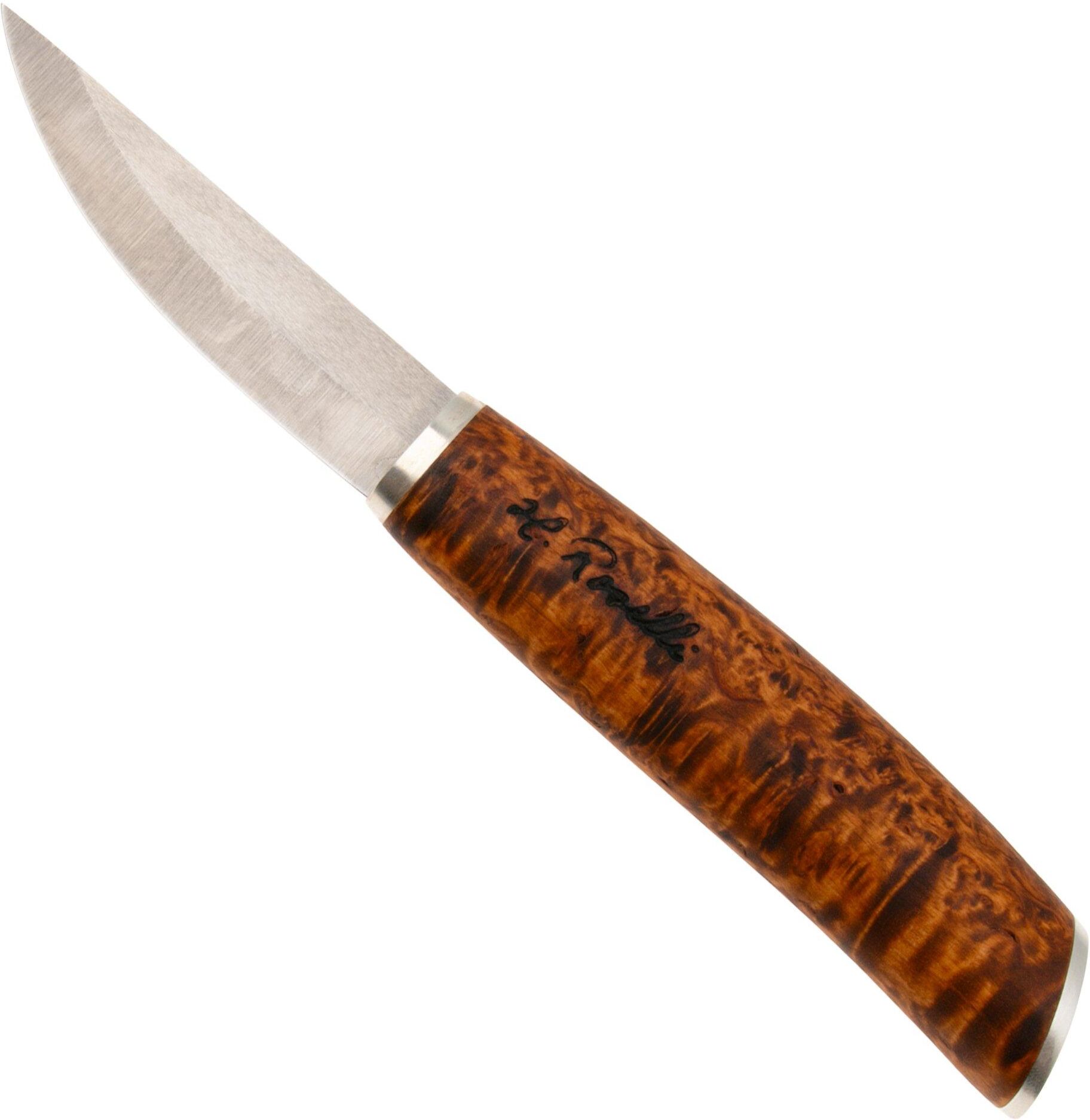 Roselli Carpenter knife RIRW210S Satin UHC, Curly Birch Silver Ferrule, coltello fisso