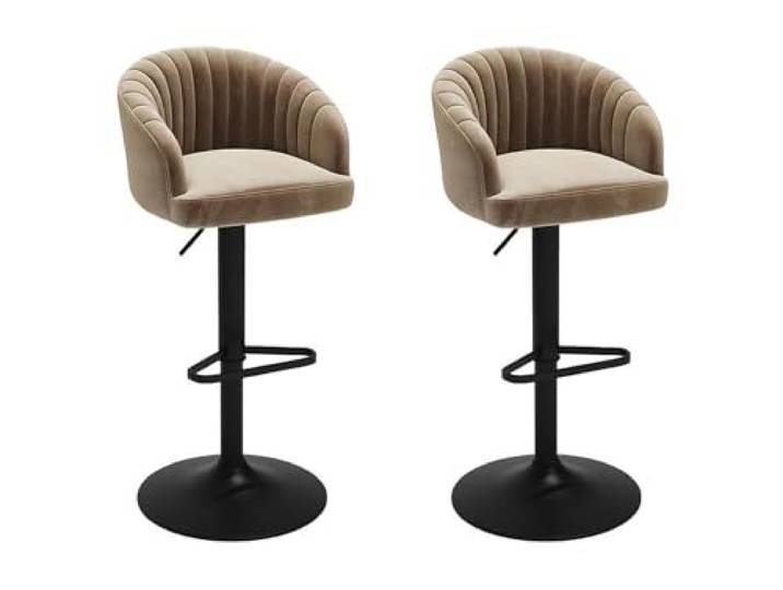 Vente-unique - Barhocker 2er-Set Doraliz - Samt Beige Sitzfläche über Gaspumpensystem höhenverstellbar Um 360° drehbare Sitz
