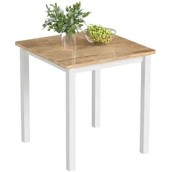 OKWISH Esstisch aus Kautschukholz in Eichenoptik und Weiß, 69x69x75 cm, kompakt für 2 bis 4 Personen