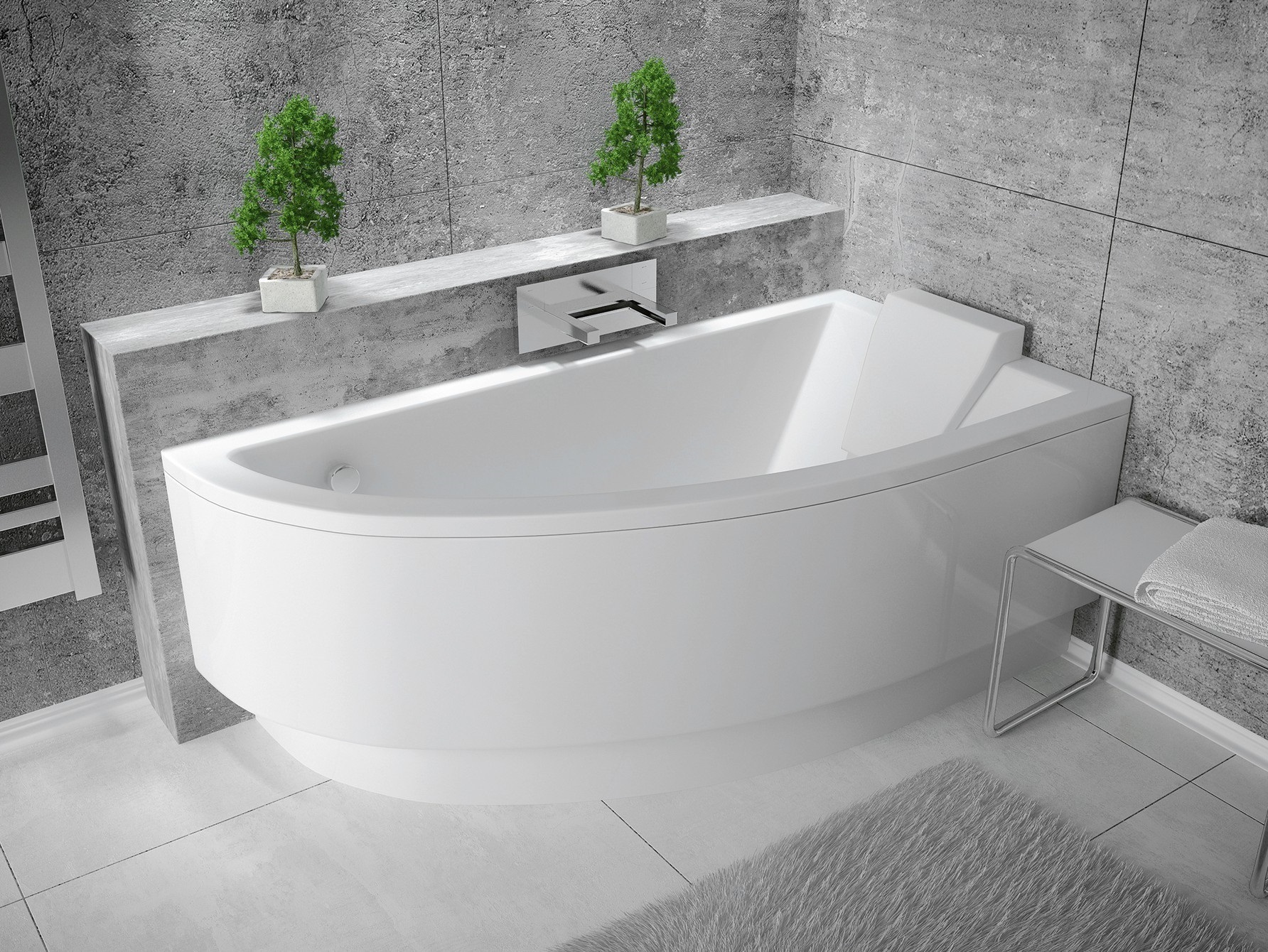 BADLAND Eckbadewanne Badewanne Praktika RECHTS 150x70 mit Ablaufgarnitur, Füßen und Styroporverkleidung GRATIS