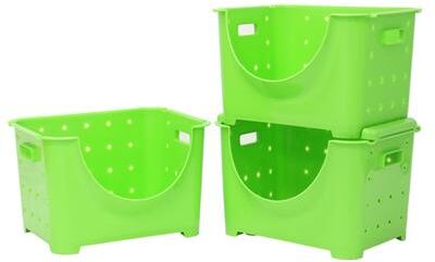 Basicwise Stackable Plastic Storage Bin - Organizer Box for Closet, Pantry, Toys, Office - Sturdy, Cut Out Handles