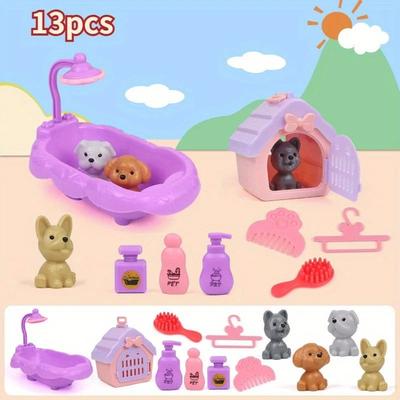 Uplift Treasures Cute Dog Doll Basket Toy Set 13 Pcs
