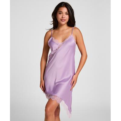Pyjama HUNKEMÖLLER "Slipdress Asymmetric", Damen, Gr. XS, lila, 100% Polyester, Homewear-Sets Pyjama