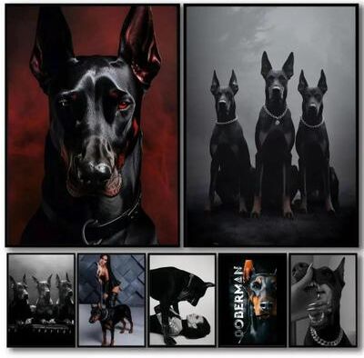 Uplifted Finds Noir Doberman & Muse Canvas Art   High Fidelity Cotton Portrait   Executive Studio & Modern Home Sanctuary Decor 9 21 X 30 Cm Frameless