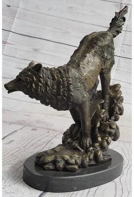 Bronzhaus Running Imitative Wolf Bronze Metal Statue Sculpture Wildlife Decor On Marble Base 9.5 Inches X 10 Inches