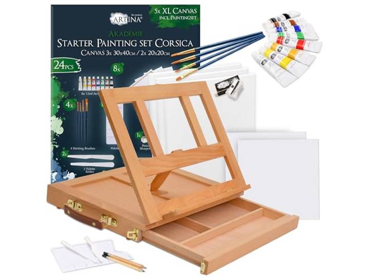 Artina 25-delige Acrylverf set met tafel schildersezel schilderset