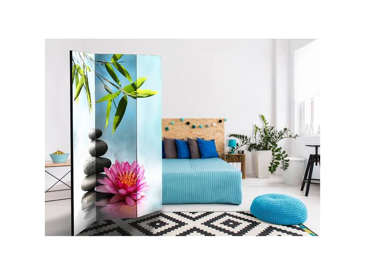 home24 Kamerscherm Water Lily and Zen Stones vlies blauw 135 x 172 x 3cm 3-delig