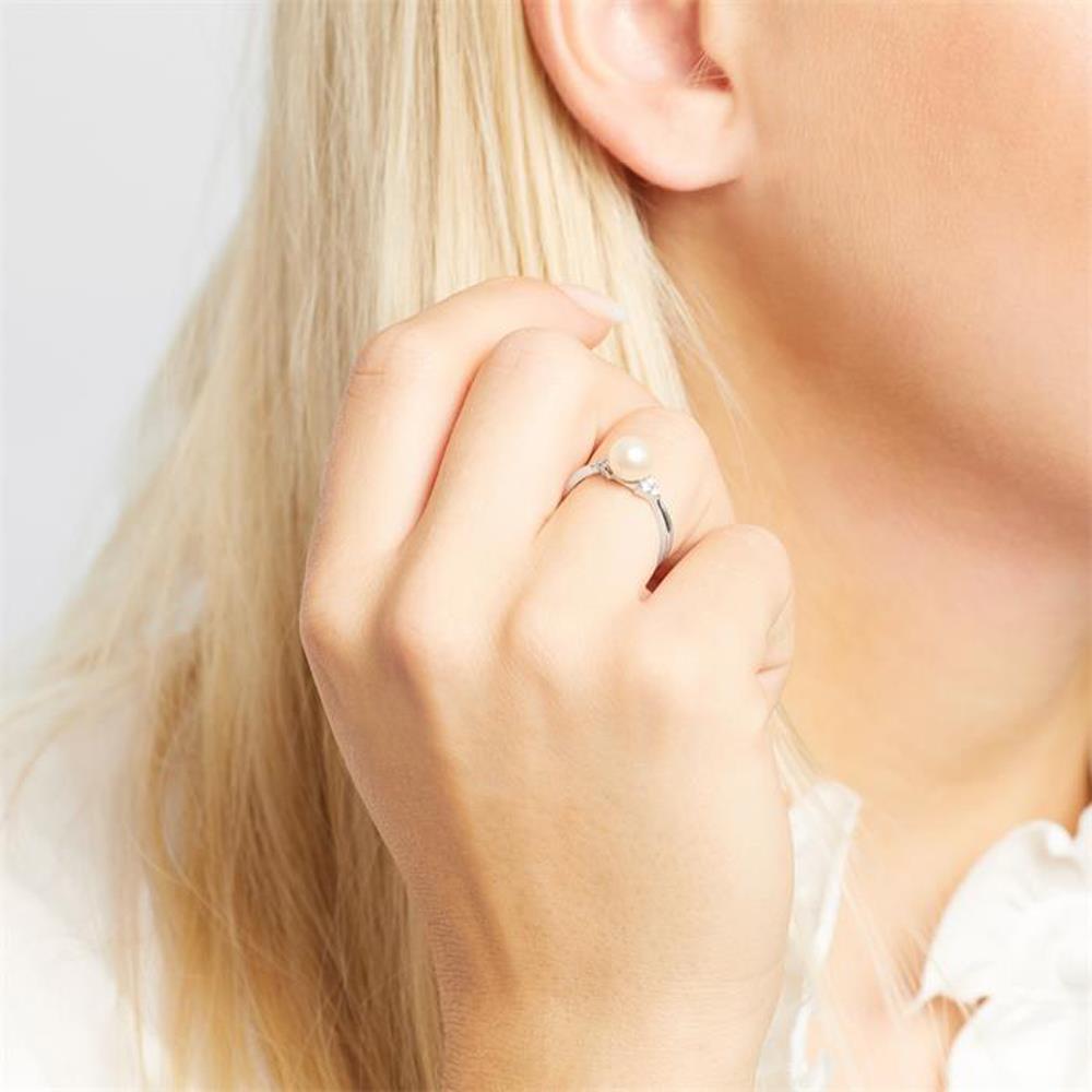 Unique 585er Weißgold Ring Diamanten Süßwasserperle
