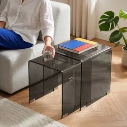 Satztisch Kariengem 2-tlg. Glas Dunkelgrau [en.casa]