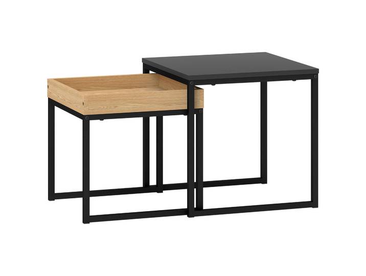 Homcom 2Er-Set Couchtisch, Eckiger Beistelltisch, Kaffeetisch mit Stahlgestell bis 30kg, Schwarz, Metall, 45x45x45 cm, Wohnzimmer, Wohnzimmertische, Couchtische