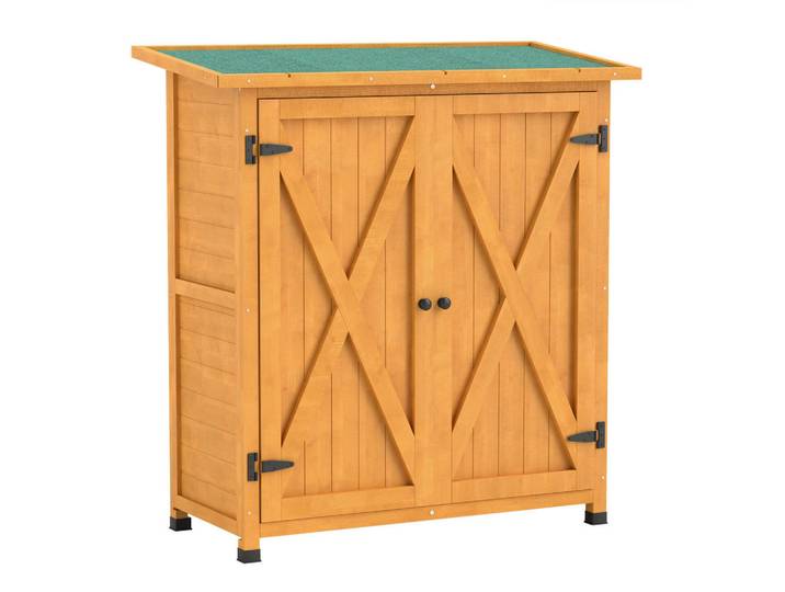 Outsunny Gartenschrank Tannenholz Gelb, Holz, 3 Fächer, 55x117x110 cm, Gartenzubehör, Geräteschuppen