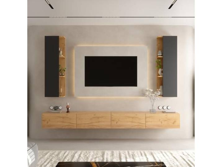 Planetmöbel TV Wohnwand Wohnzimmer 2X 140 cm Gold Eiche