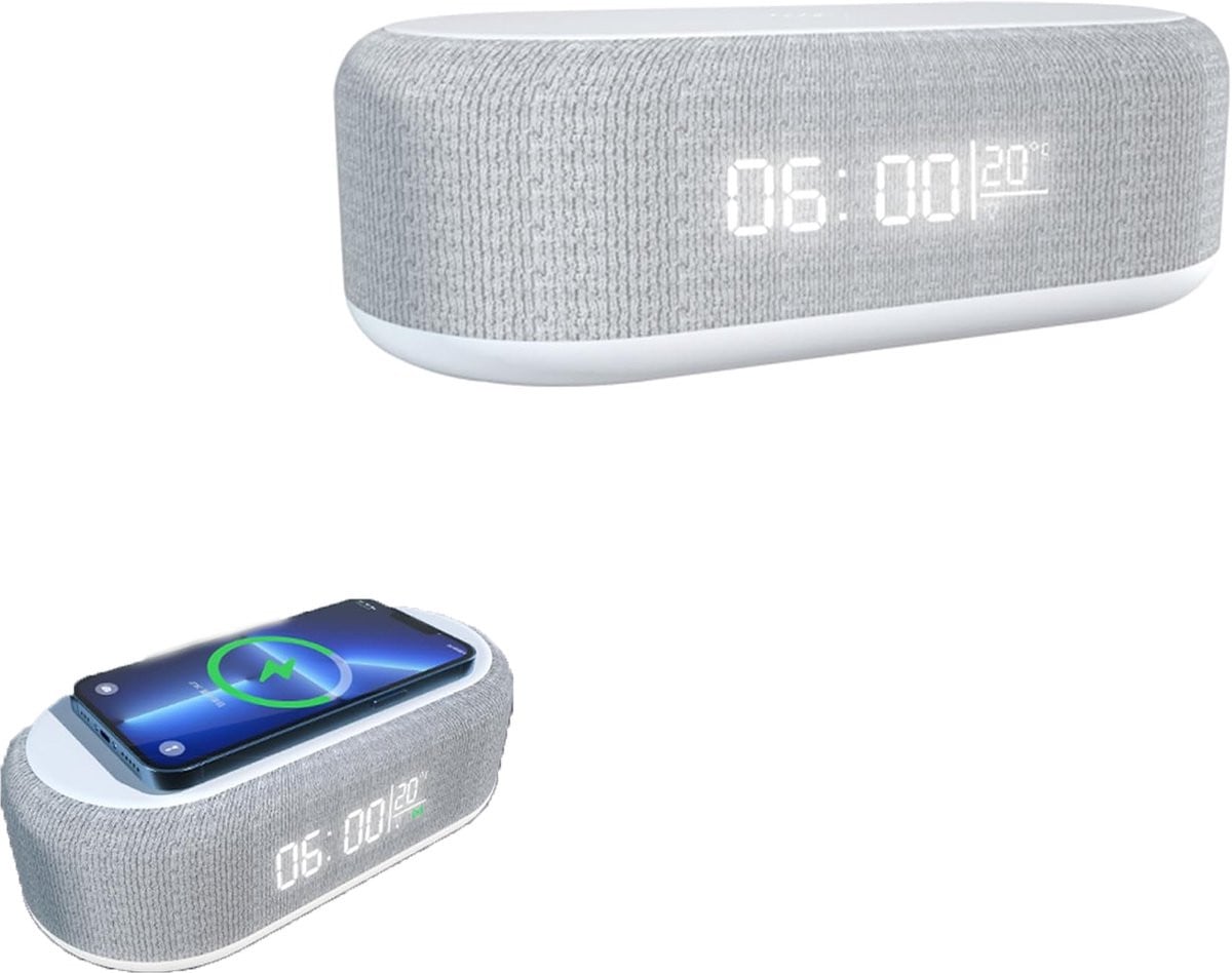 KZQ draadloos oplaadstation met digitale alarmklok, temperatuurweergave en nachtlampje - Wit