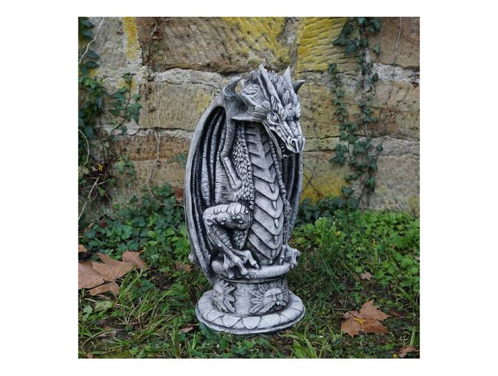 gartendekoparadies.de Gartenfigur Alien auf Sockel, Drachen, Steinfigur, H. 51 cm, 21 kg, Frostsicher
