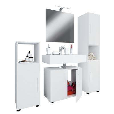 Badmöbel-Set VCM "4-tlg. Badmöbel Set Komplett Badschrank Flandu II", weiß, B:122cm T:30cm, Obermaterial: 100% Holz Wood., Schränke, Badmöbel-Set