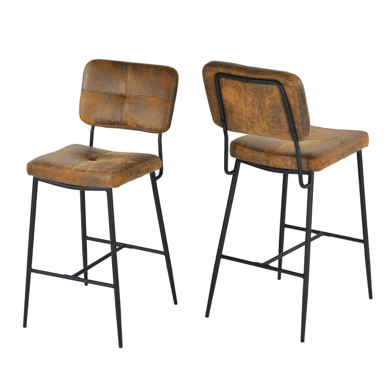 Meubles Cosy Set van 2 industriële barkrukken met rugleuningen van imitatie-suède – INDEPENDENCE