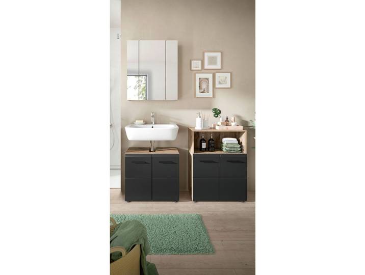 Badezimmer Ice 3-tlg. Schwarz/Eiche dunkel