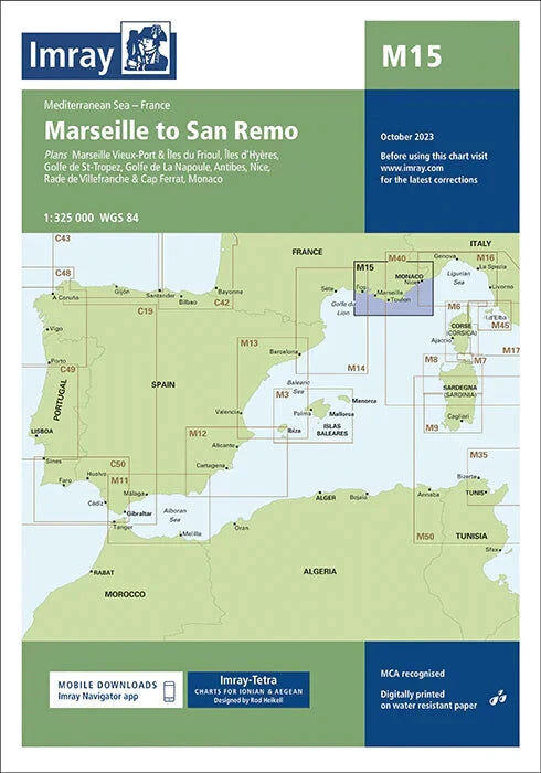 Carte marine M15 - Marseille to San Remo 1/325   Imray