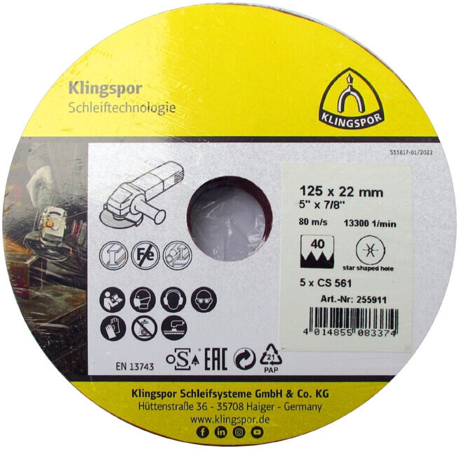 Klingspor Disques en fibre 115x22/Grain 60 (255907)