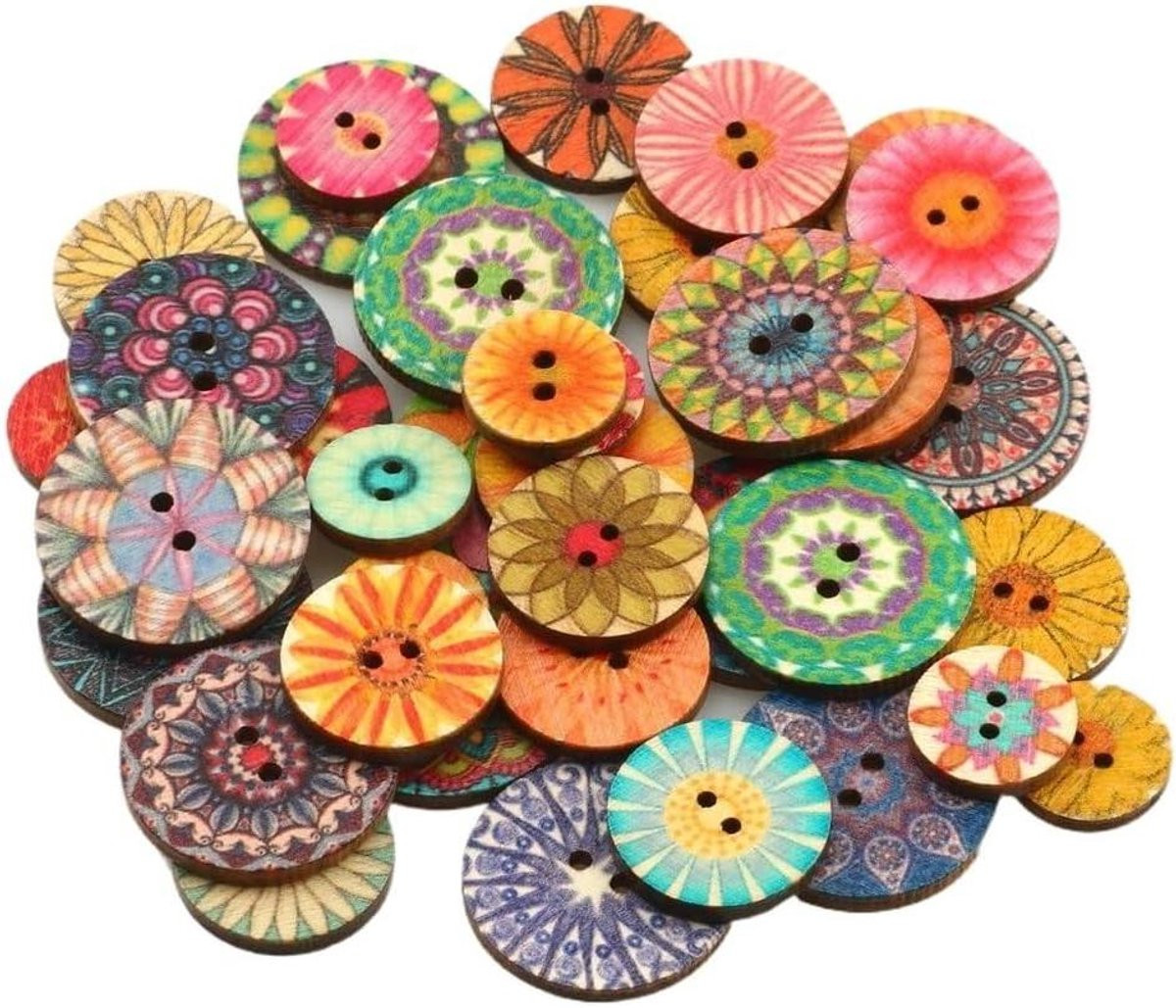 Houten Knopen Set - 50 Stuks Decoratieve Multicolor Knopen voor Kleding