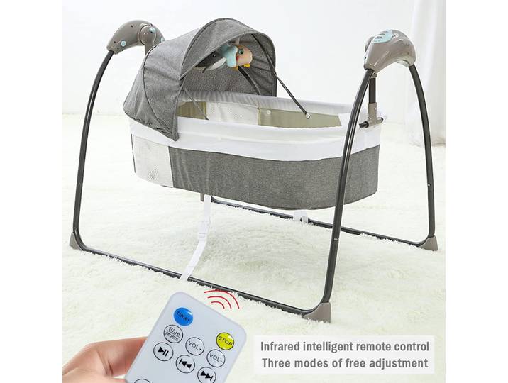 Berceau à bascule électrique pour bébé, balançoire automatique pour nourrisson avec télécommande, transat sécurisé pour bébé de 0 à 14 mois (gris)