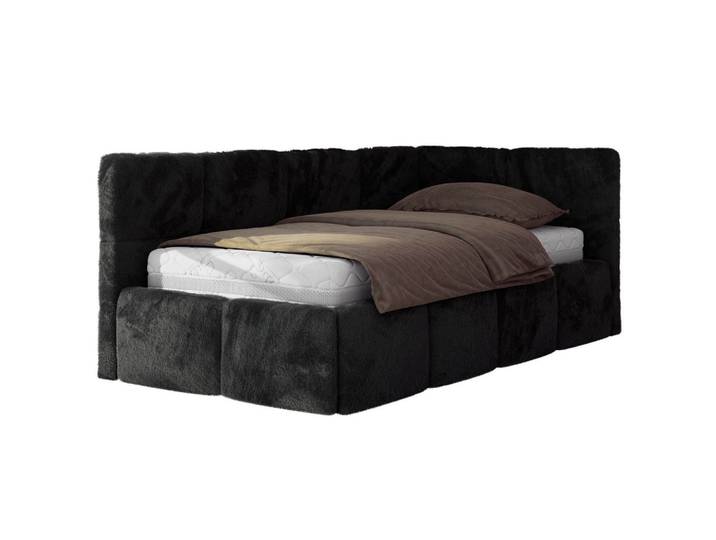 JUGENDBETT ARVO 90/200 - Schwarz Plüsch - Foam-Matratze - Rechts Seite