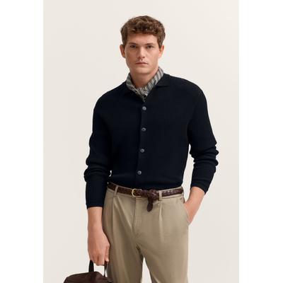Strickjacke BUGATTI "Regular Fit", Herren, Gr. M, schwarz (390, marine), Rippstrick, 100% Baumwolle, unifarben, regular fit, Strickjacken Strickjacke, geknöpft mit Polokragen