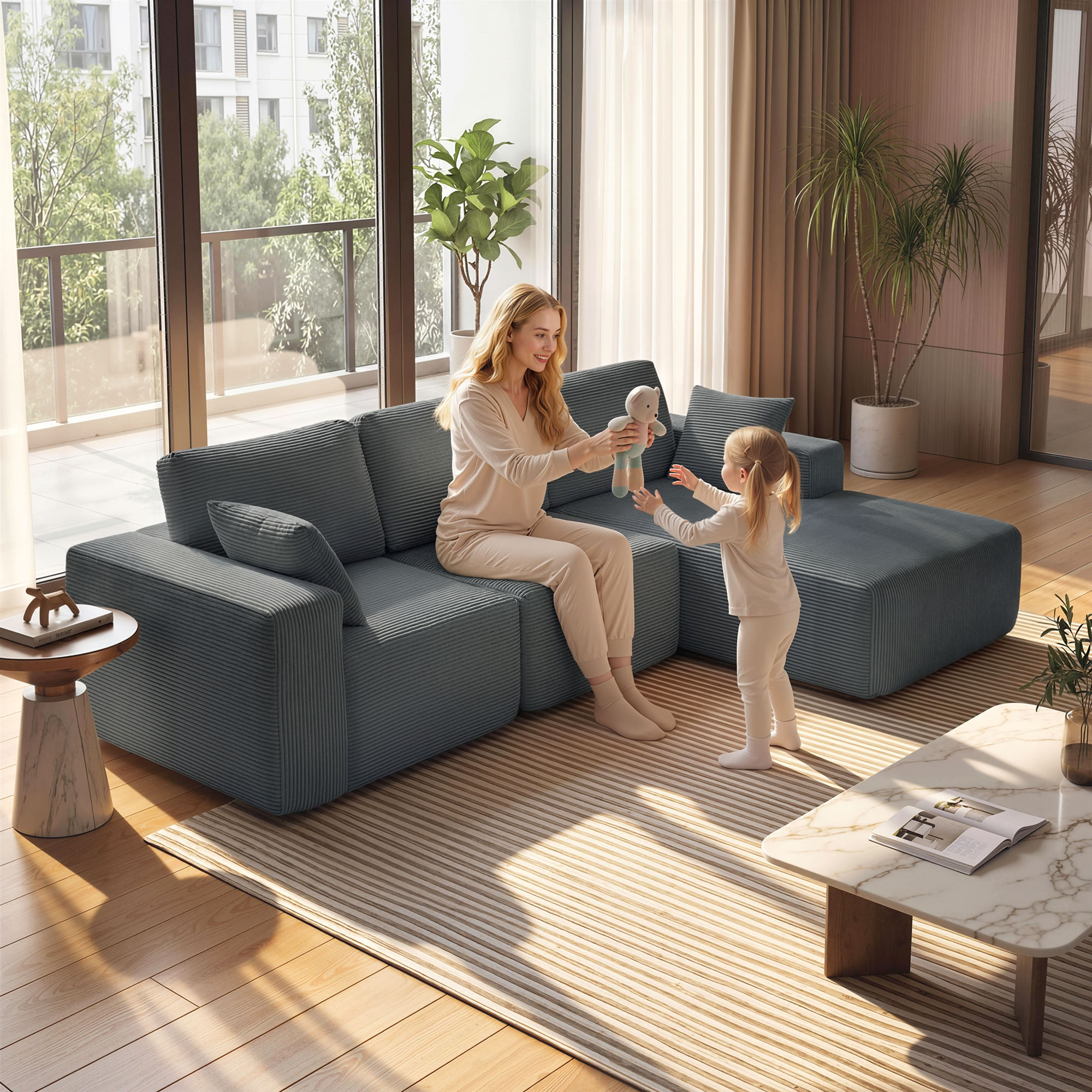 Homcom Divano letto angolare modulare, con seduta profonda, braccioli larghi, 2 cuscini, grigio scuro   Aosom Italy
