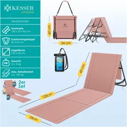 Kesser, Liegestuhl, Klappbare Strandmatte mit verstellbarer Rückenlehne und Tragegurt 2er-Set (180 cm)
